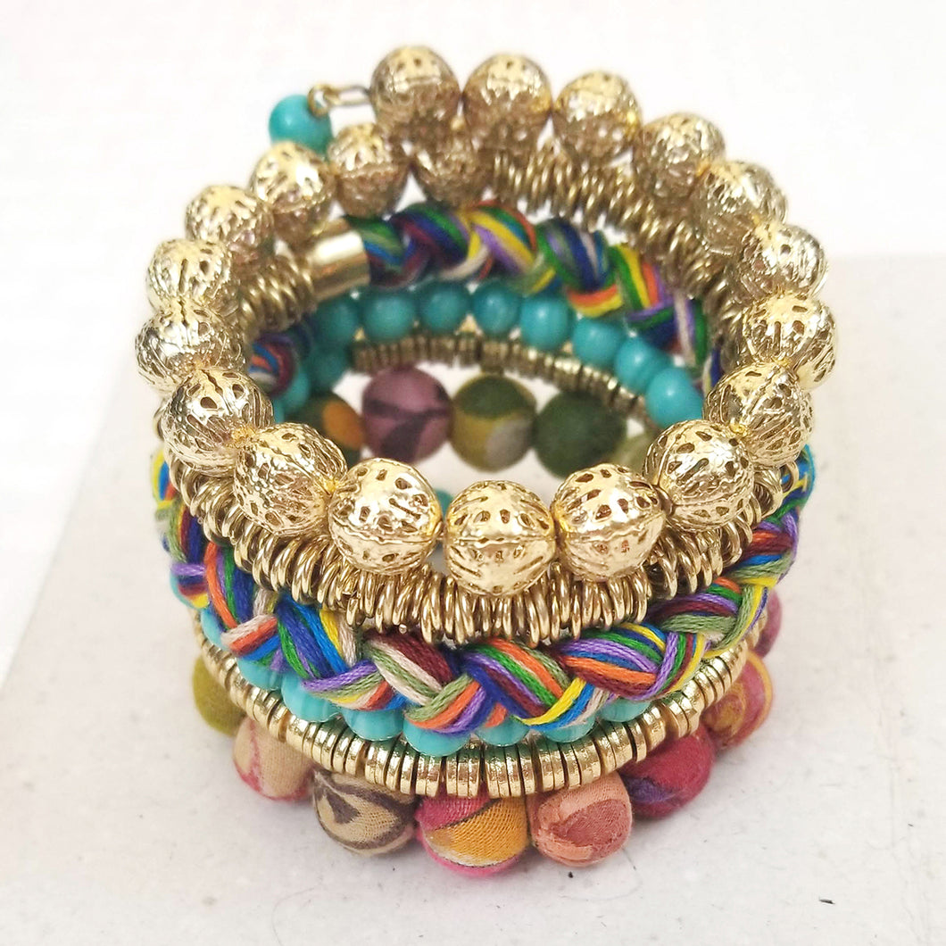 Kantha Mixed Media Spiral Bracelet