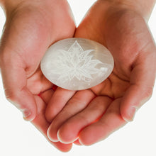 Load image into Gallery viewer, Selenite Lotus Flower Palm Stone
