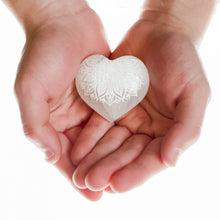 Load image into Gallery viewer, Heart Shaped Selenite Mandala Palm Stone
