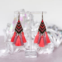 Load image into Gallery viewer, &#39;80s Inspired Pink Diamond-Shaped Tassel Earrings
