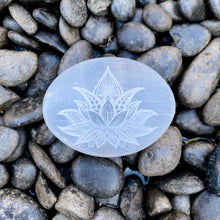 Load image into Gallery viewer, Selenite Lotus Flower Palm Stone
